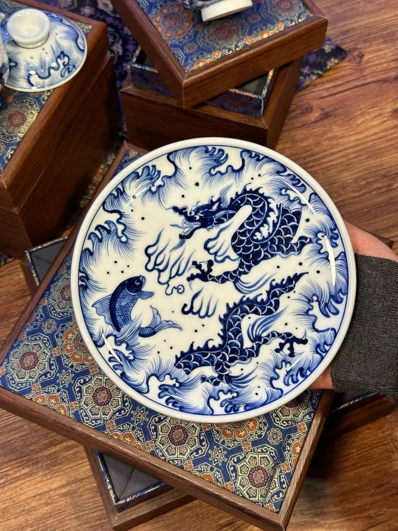 Blue-and-White “Fish Transforming into a Dragon” Set