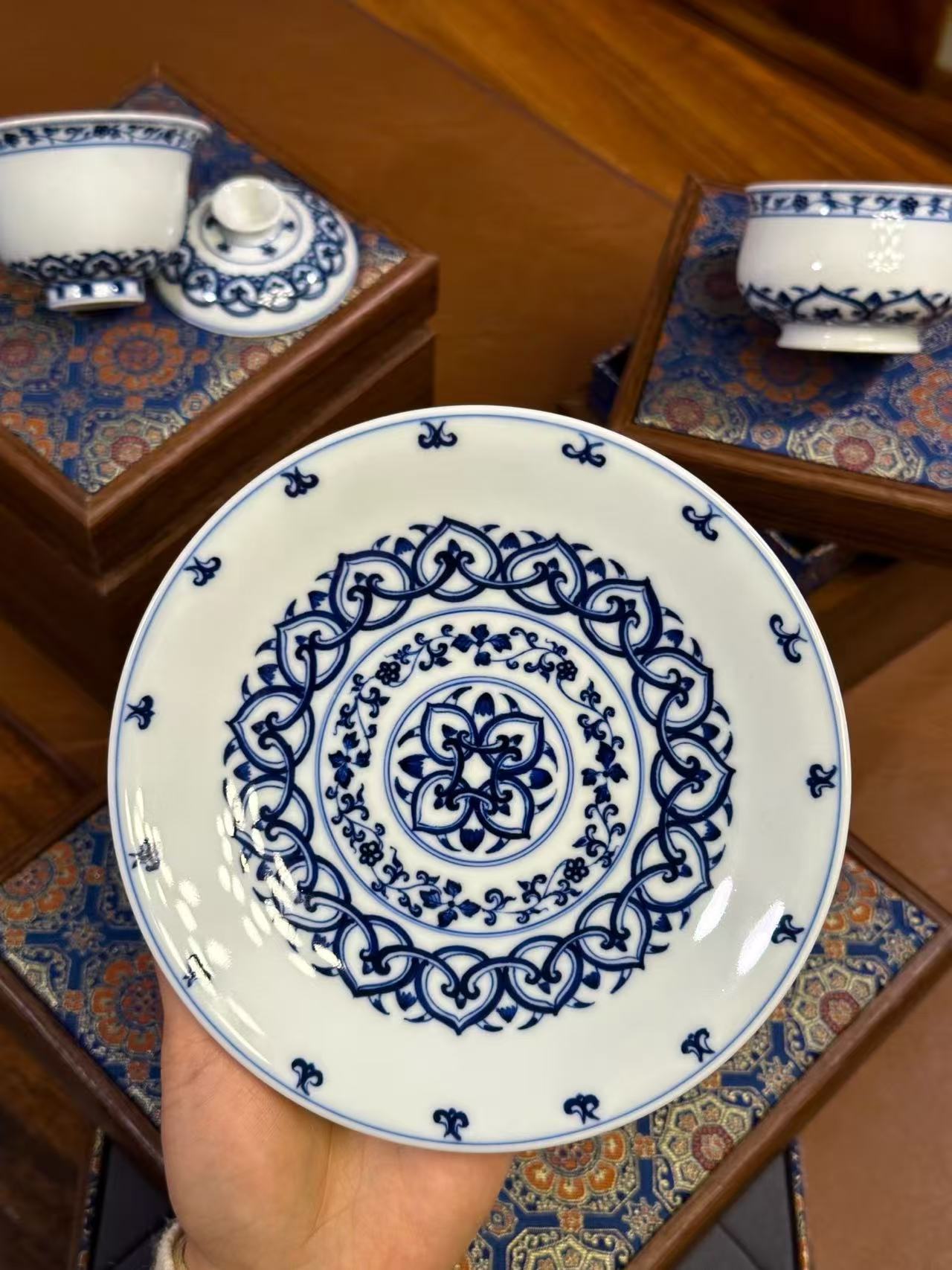 Special Offer: Three-Piece Blue-and-White Porcelain Set with Buddha Statue Design