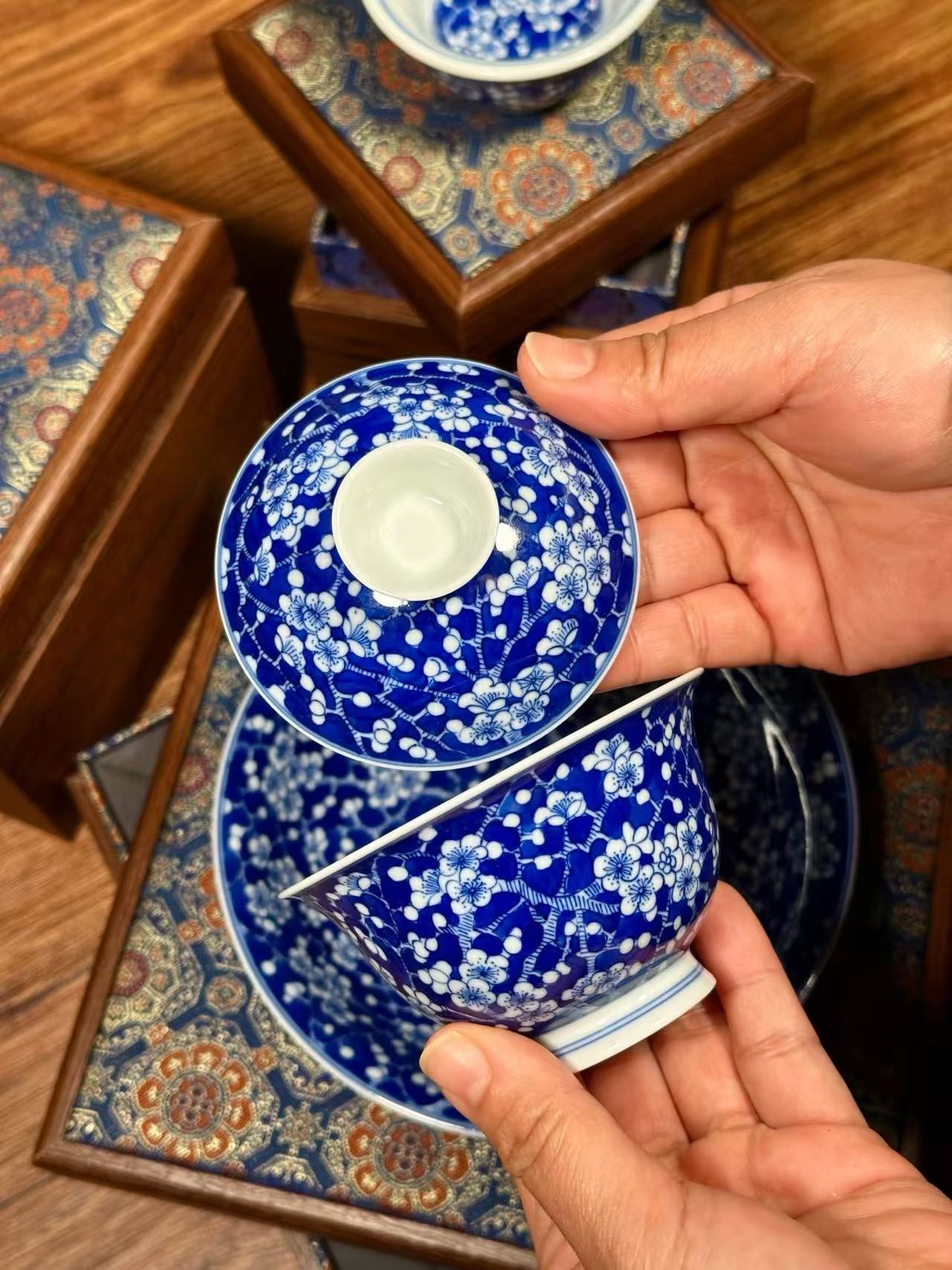 Blue-and-White “Icy Plum” Lidded Bowl