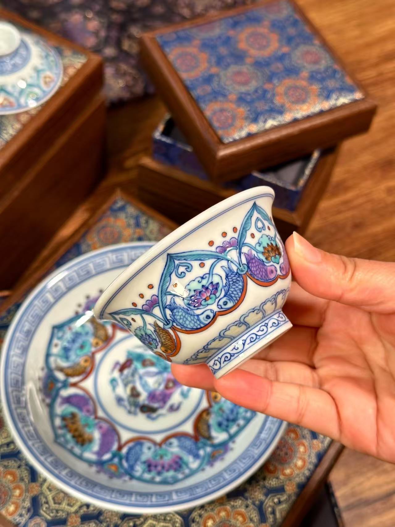Blue-and-White Doucai “Ruyi Fish” Set