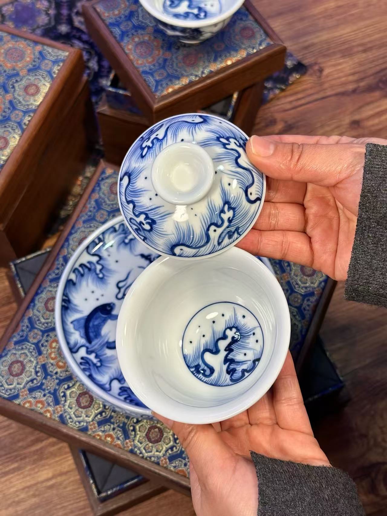 Blue-and-White “Fish Transforming into a Dragon” Set