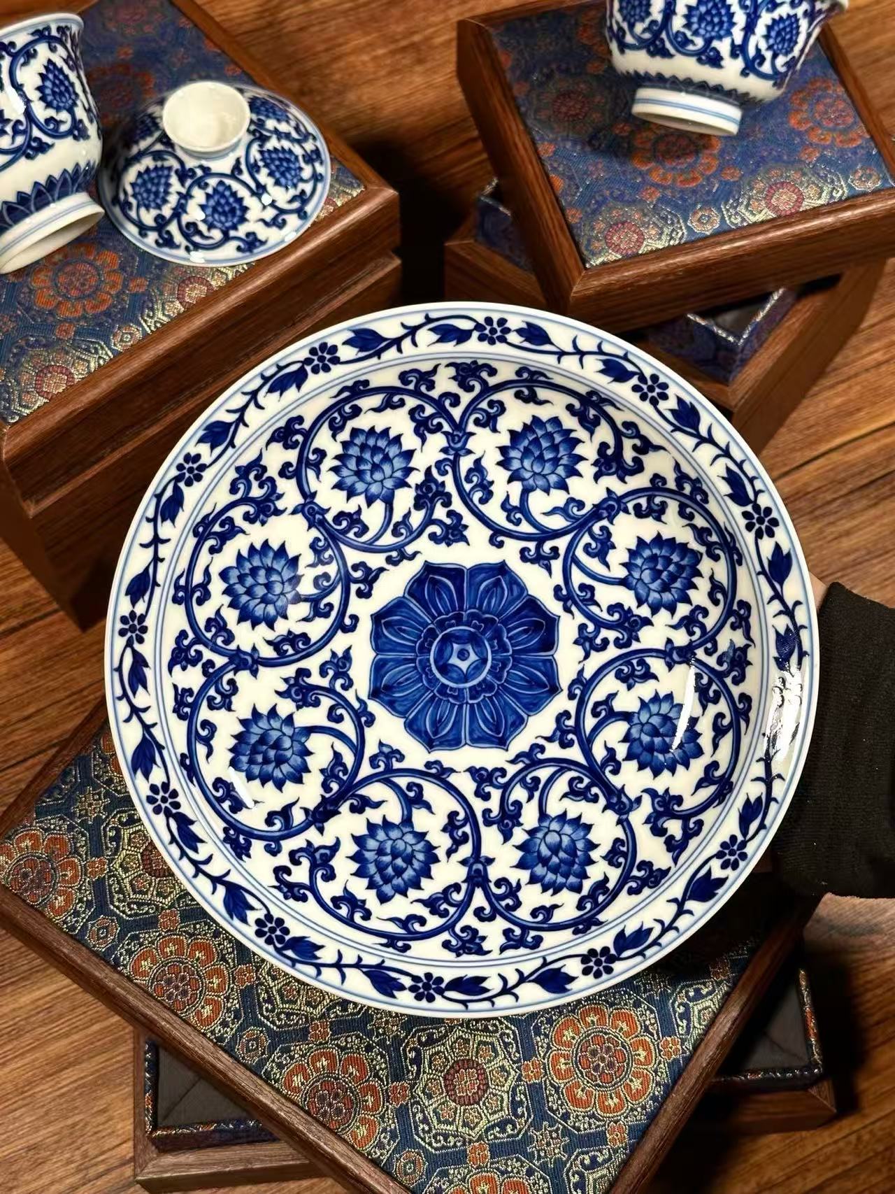 Blue-and-White Lotus Scroll Set