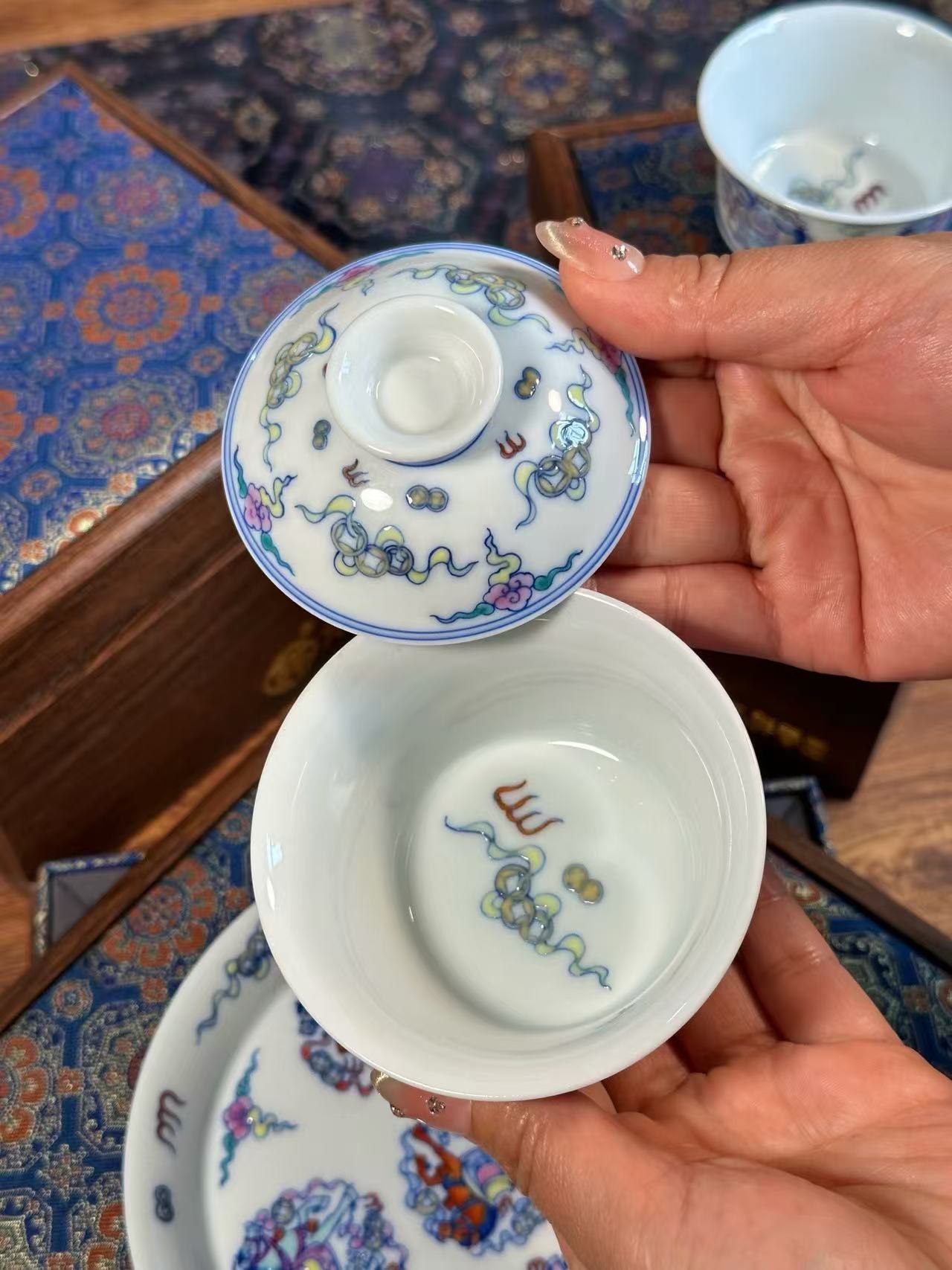 Blue-and-White Doucai “Five Horses Bringing Good Fortune” Set