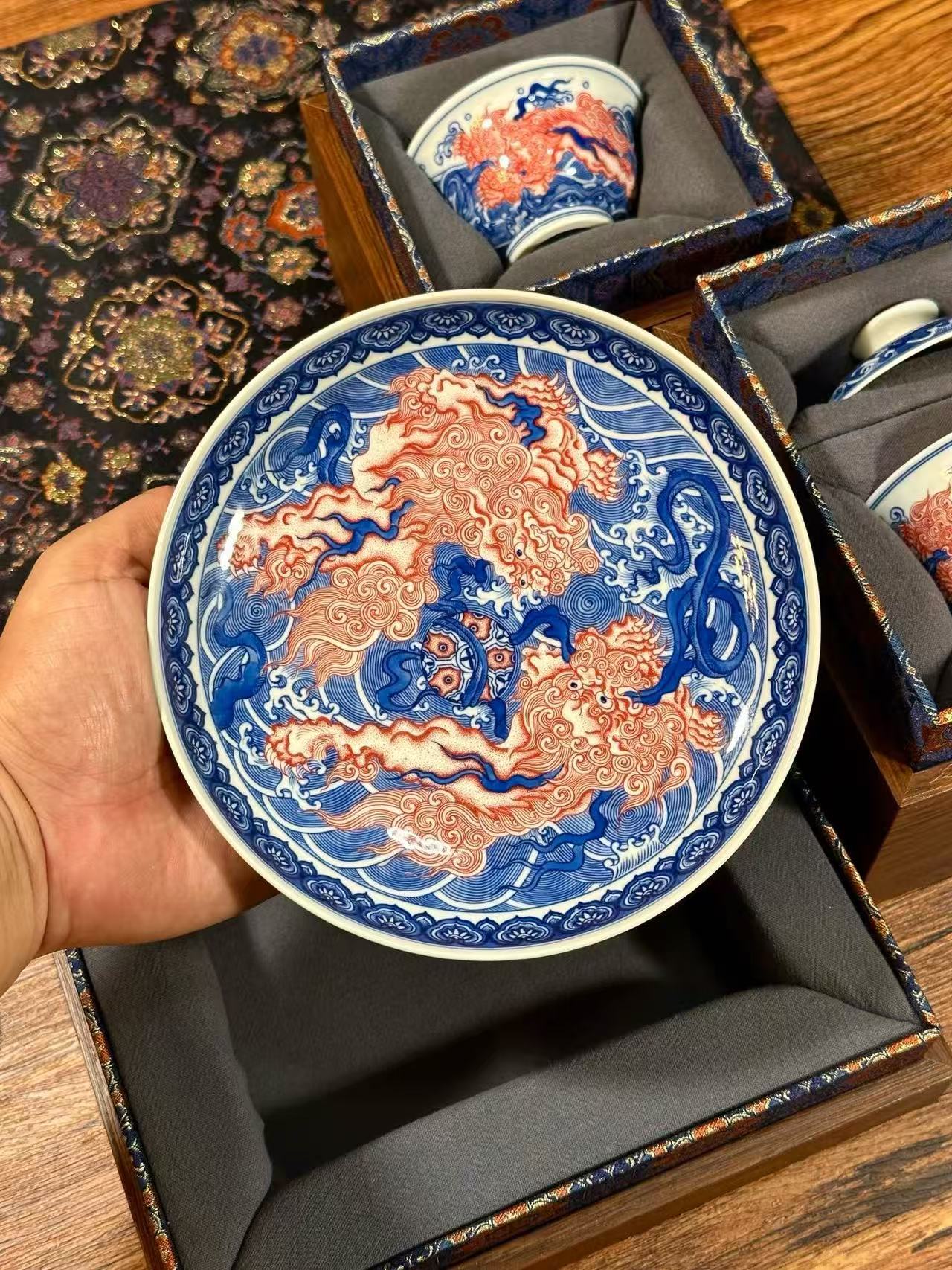 Underglaze Double Lion Set