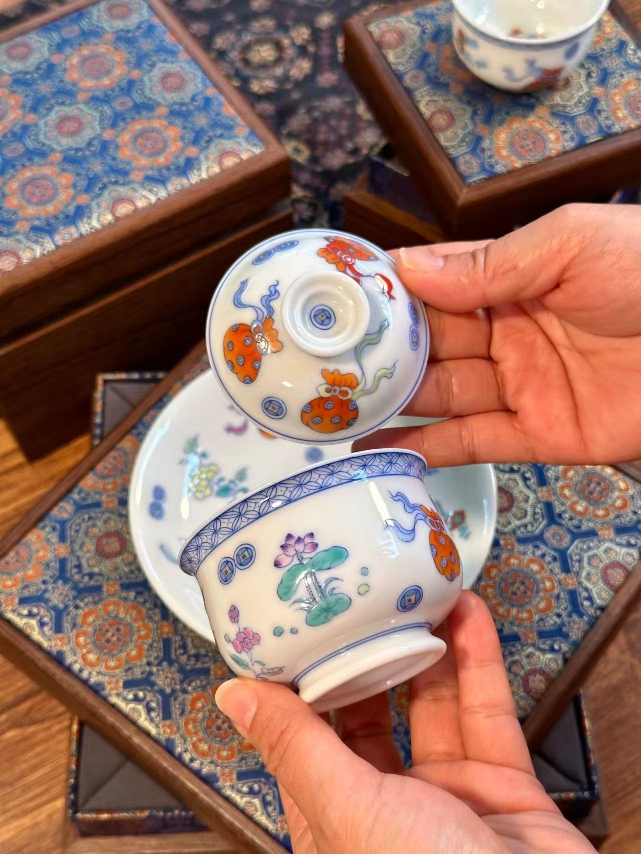 Blue-and-White Doucai “Good Fortune” Gift Set