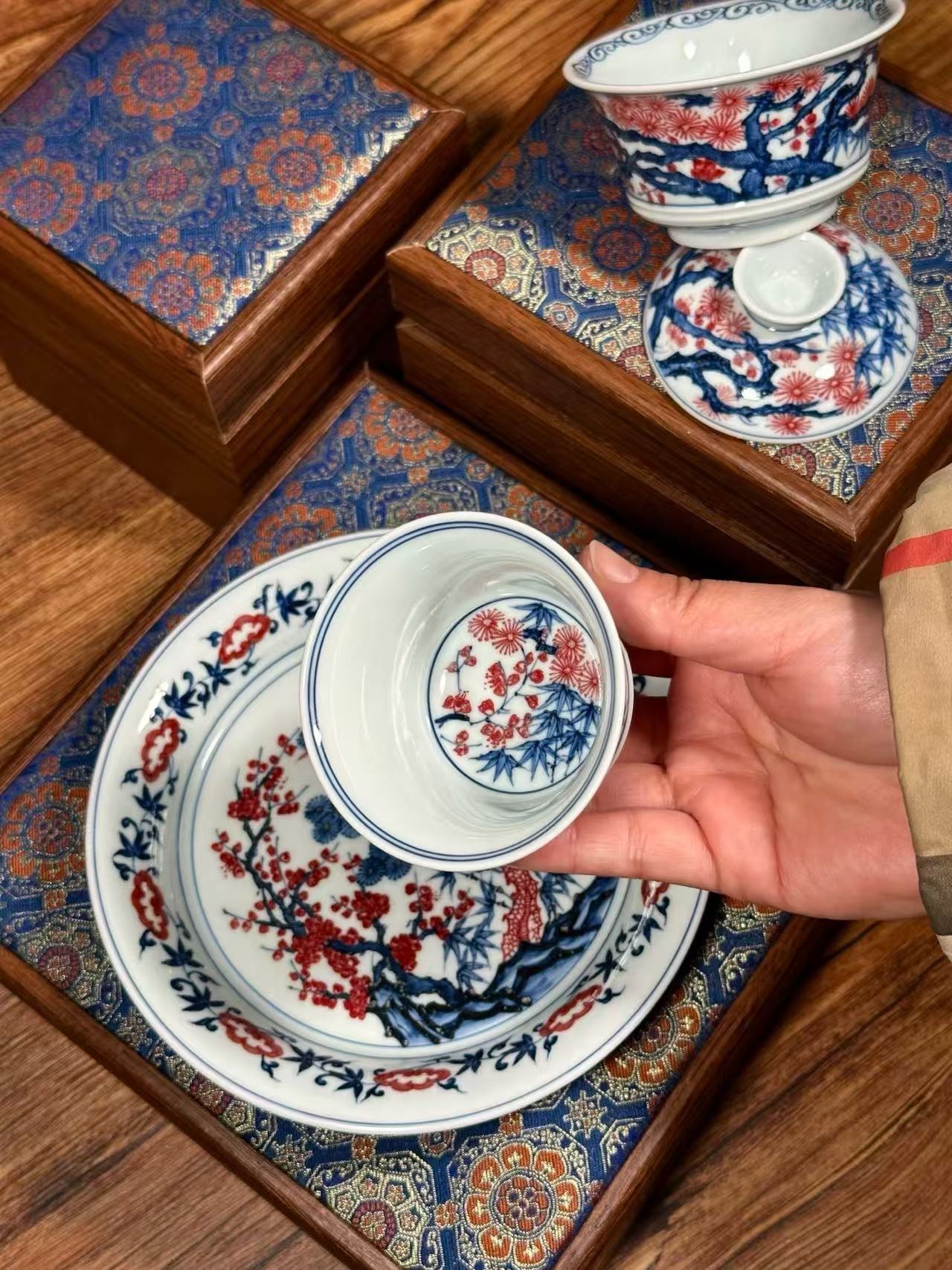 Blue-and-White with Underglaze Red “Pine, Bamboo, and Plum” Set