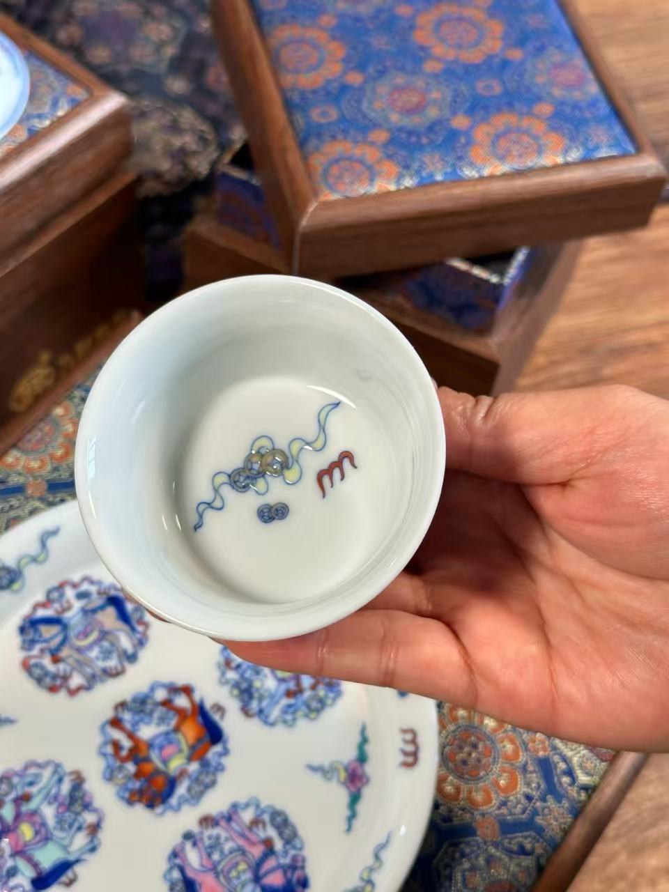 Blue-and-White Doucai “Five Horses Bringing Good Fortune” Set