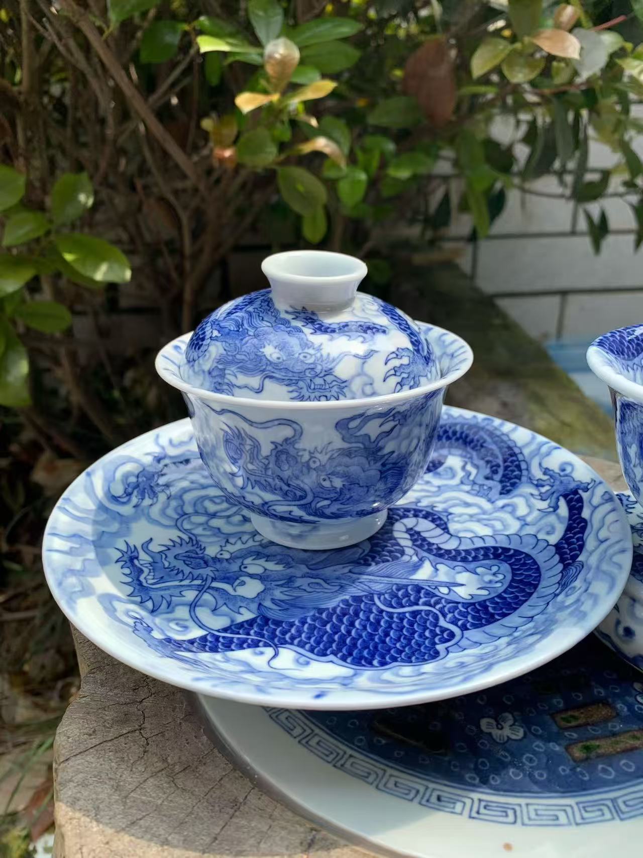 Blue-and-White “Auspicious Clouds and Dragons” Four-Piece Set