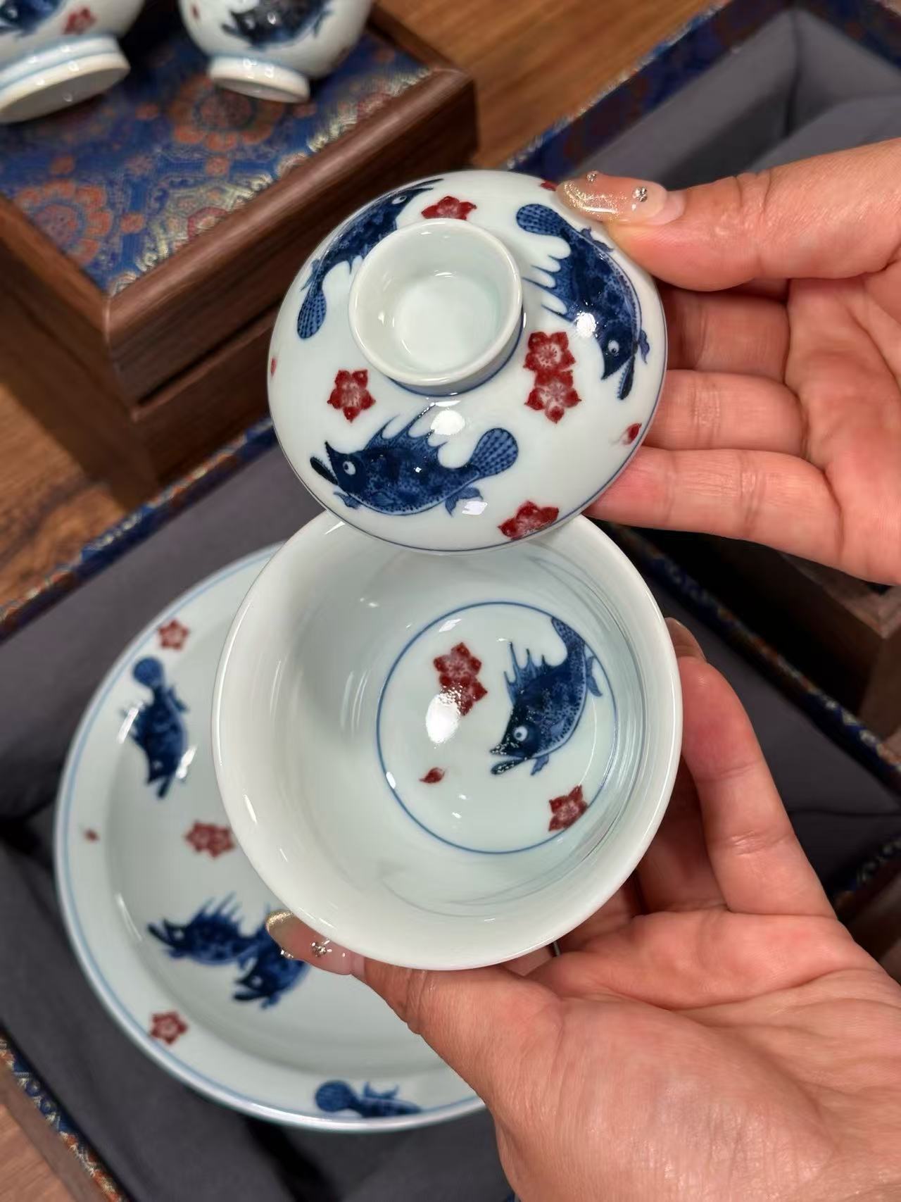 Blue-and-White Porcelain with Underglaze Red Perch Design