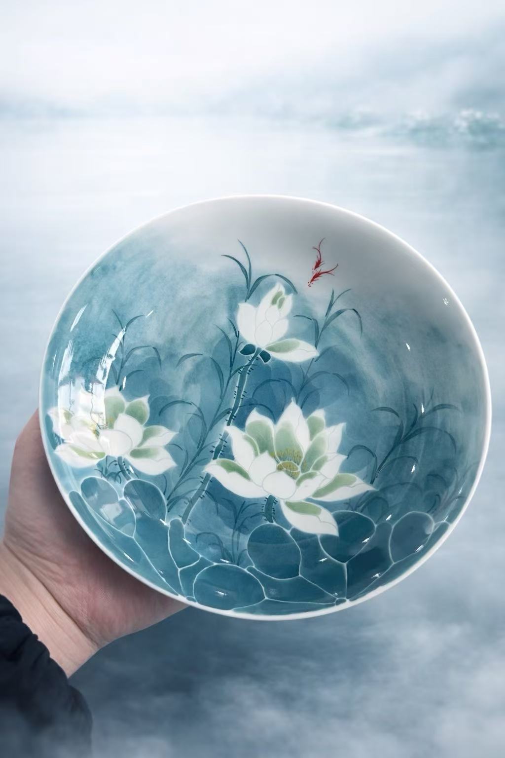 “Impressionistic Lotus Pond in Blue Waters” Set