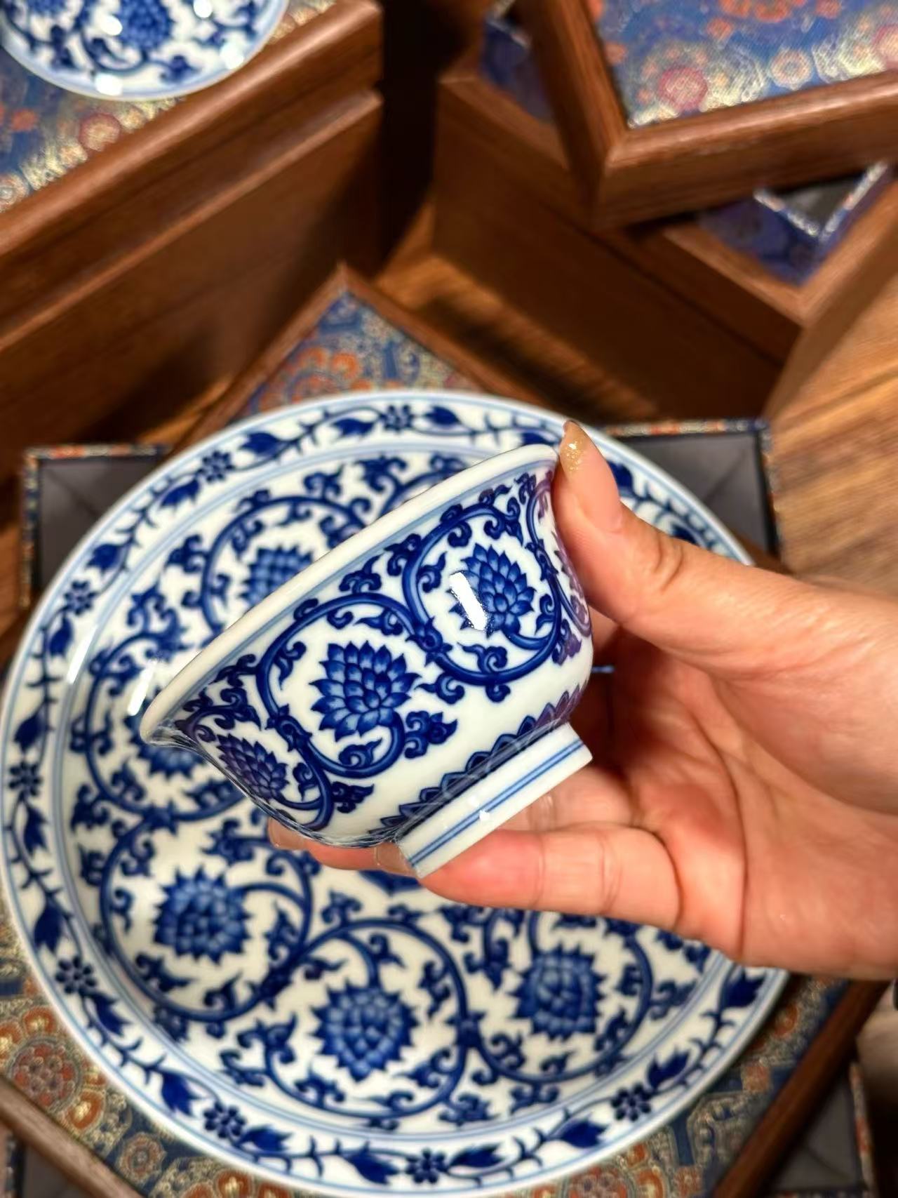 Blue-and-White Lotus Scroll Set
