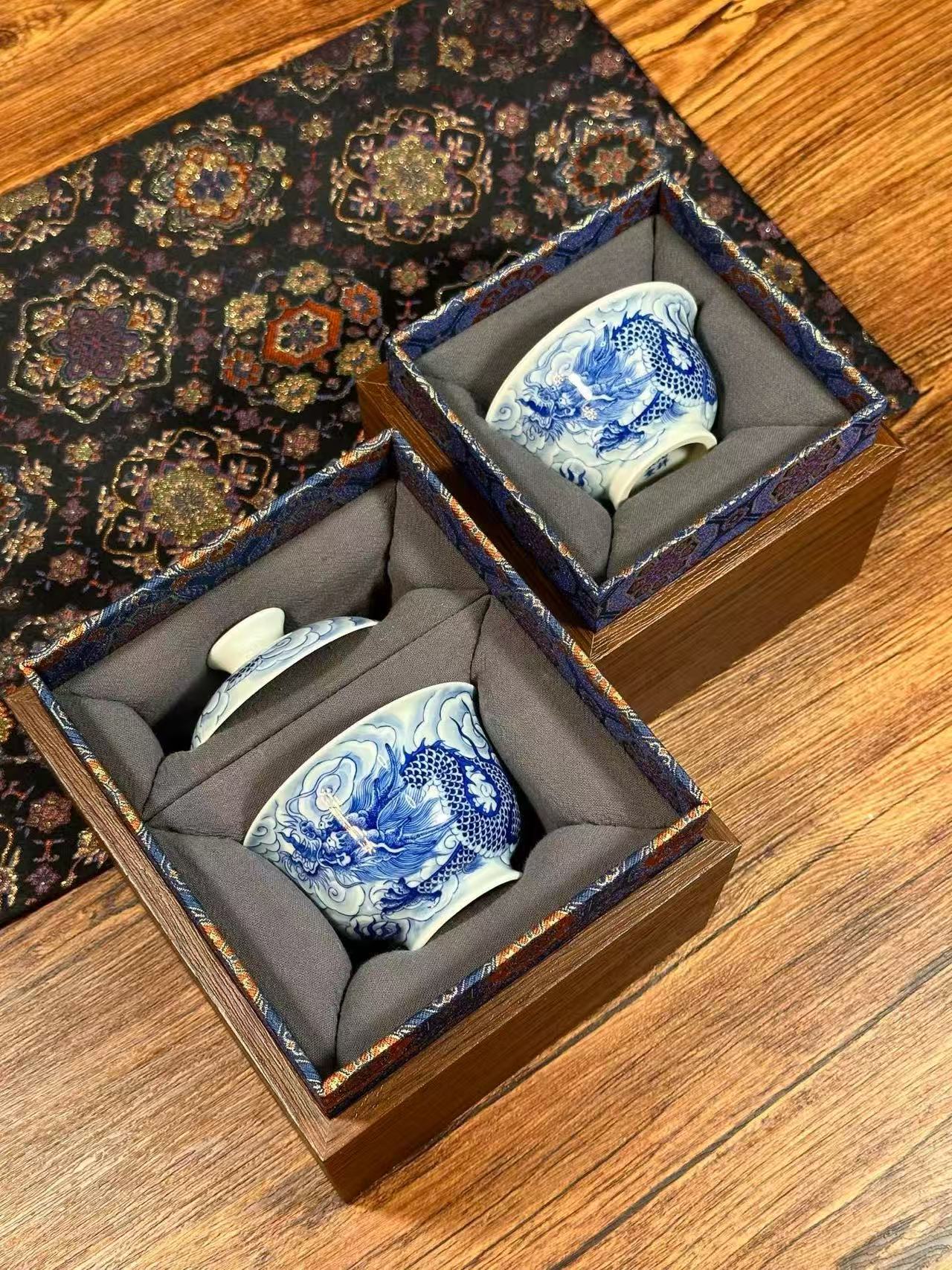 Blue-and-White Porcelain Cup with Sea Dragon Design