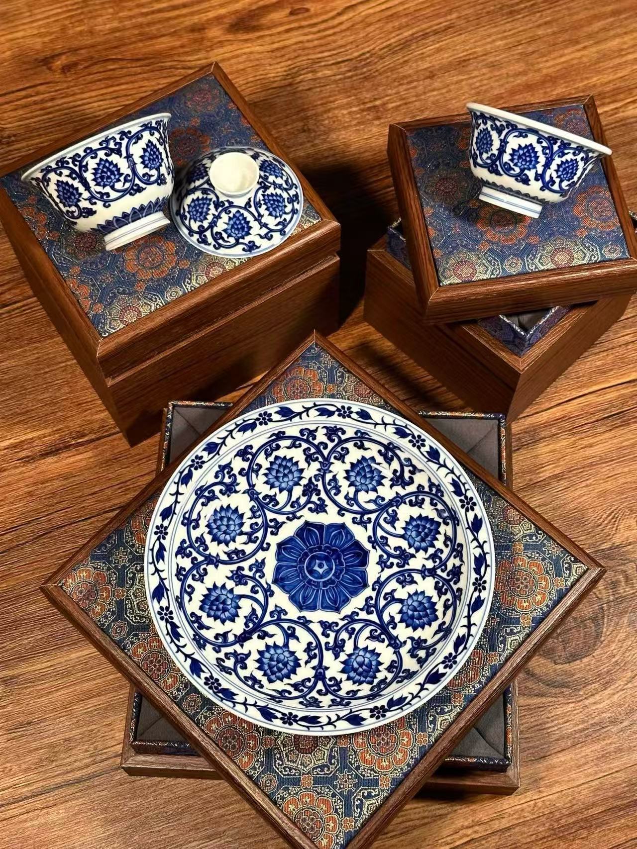 Blue-and-White Lotus Scroll Set