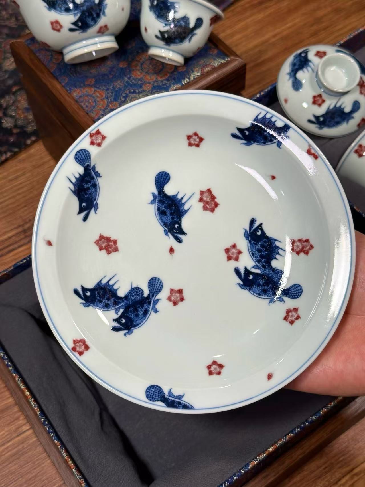 Blue-and-White Porcelain with Underglaze Red Perch Design