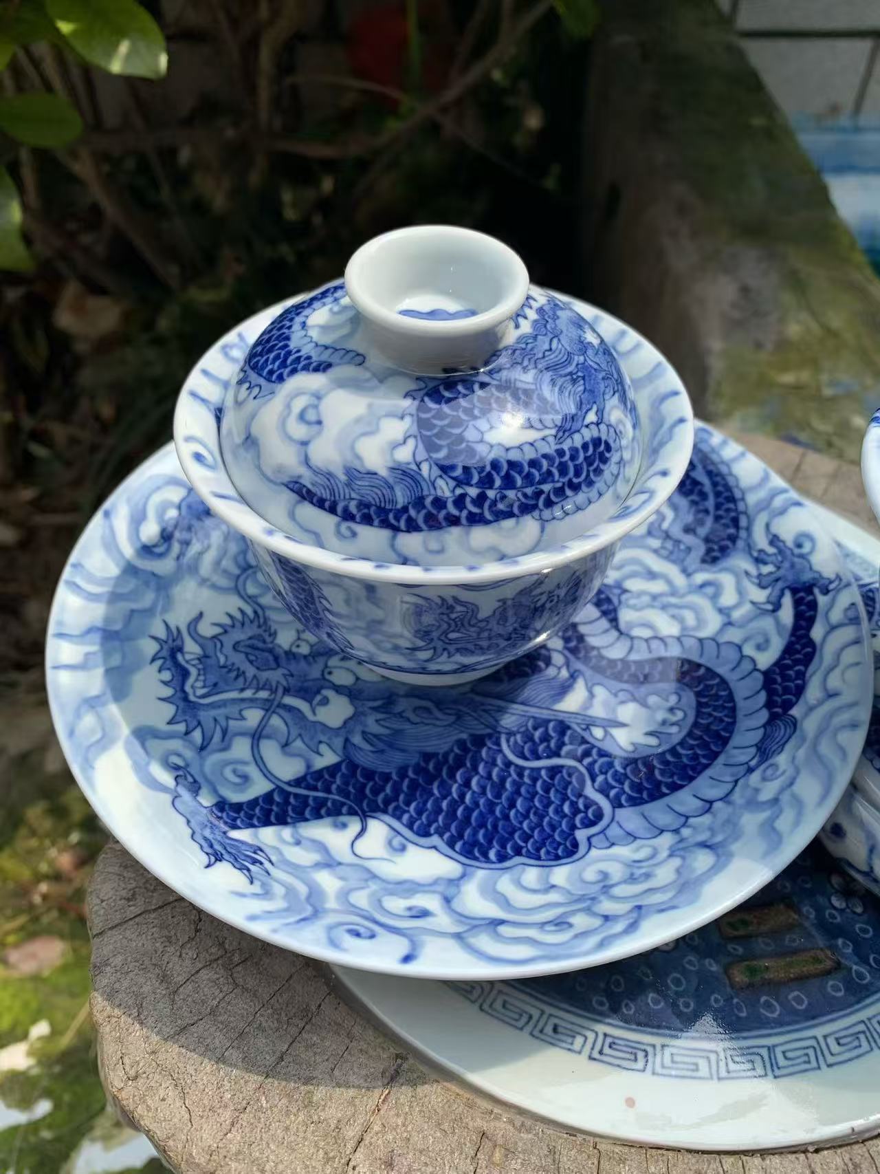 Blue-and-White “Auspicious Clouds and Dragons” Four-Piece Set
