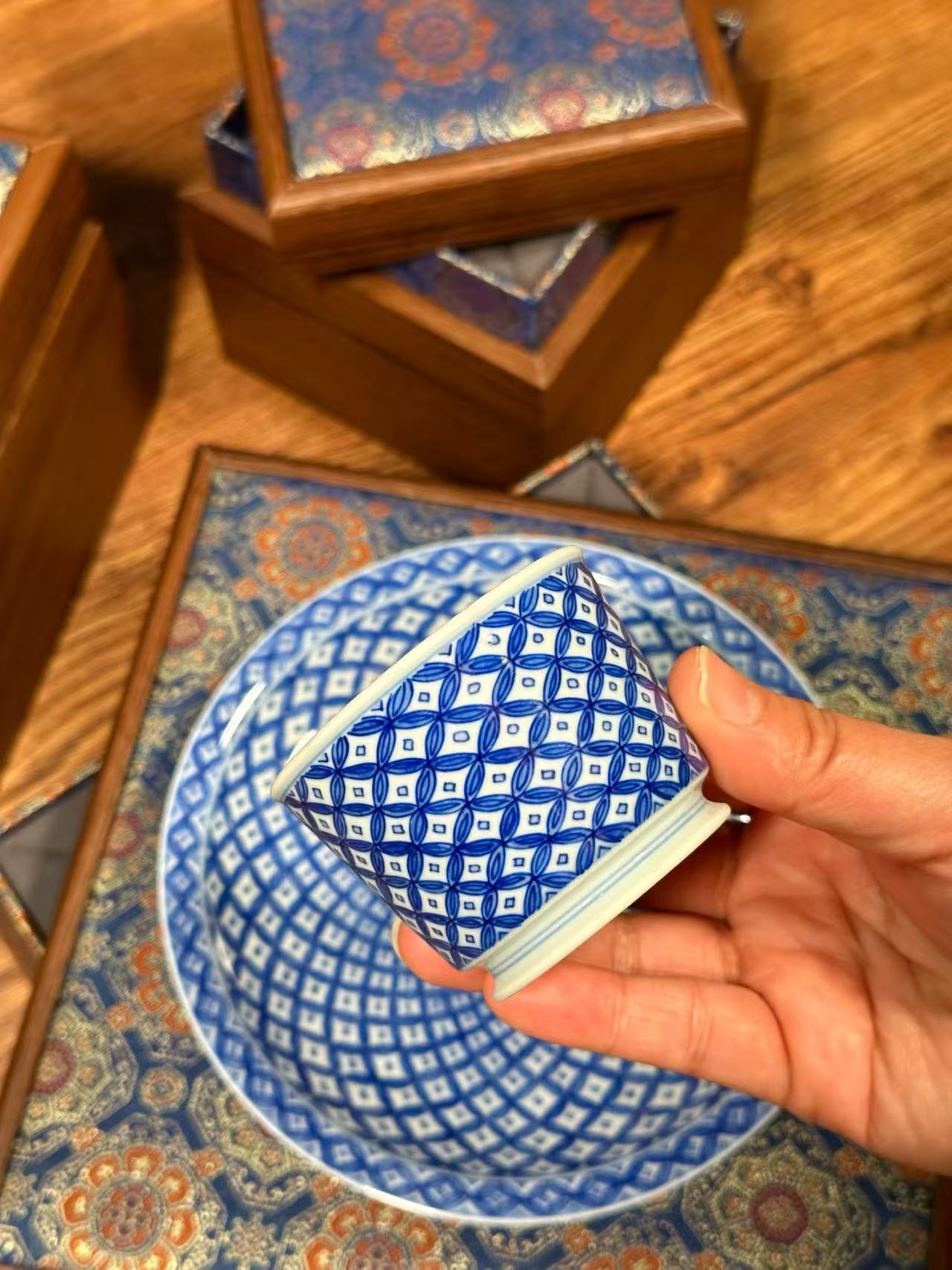 Blue-and-White Underglaze Copper Coin Pattern Set