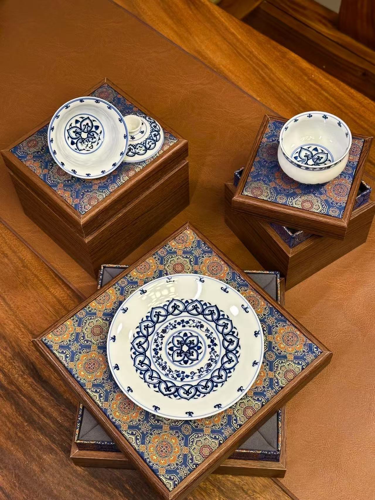 Special Offer: Three-Piece Blue-and-White Porcelain Set with Buddha Statue Design