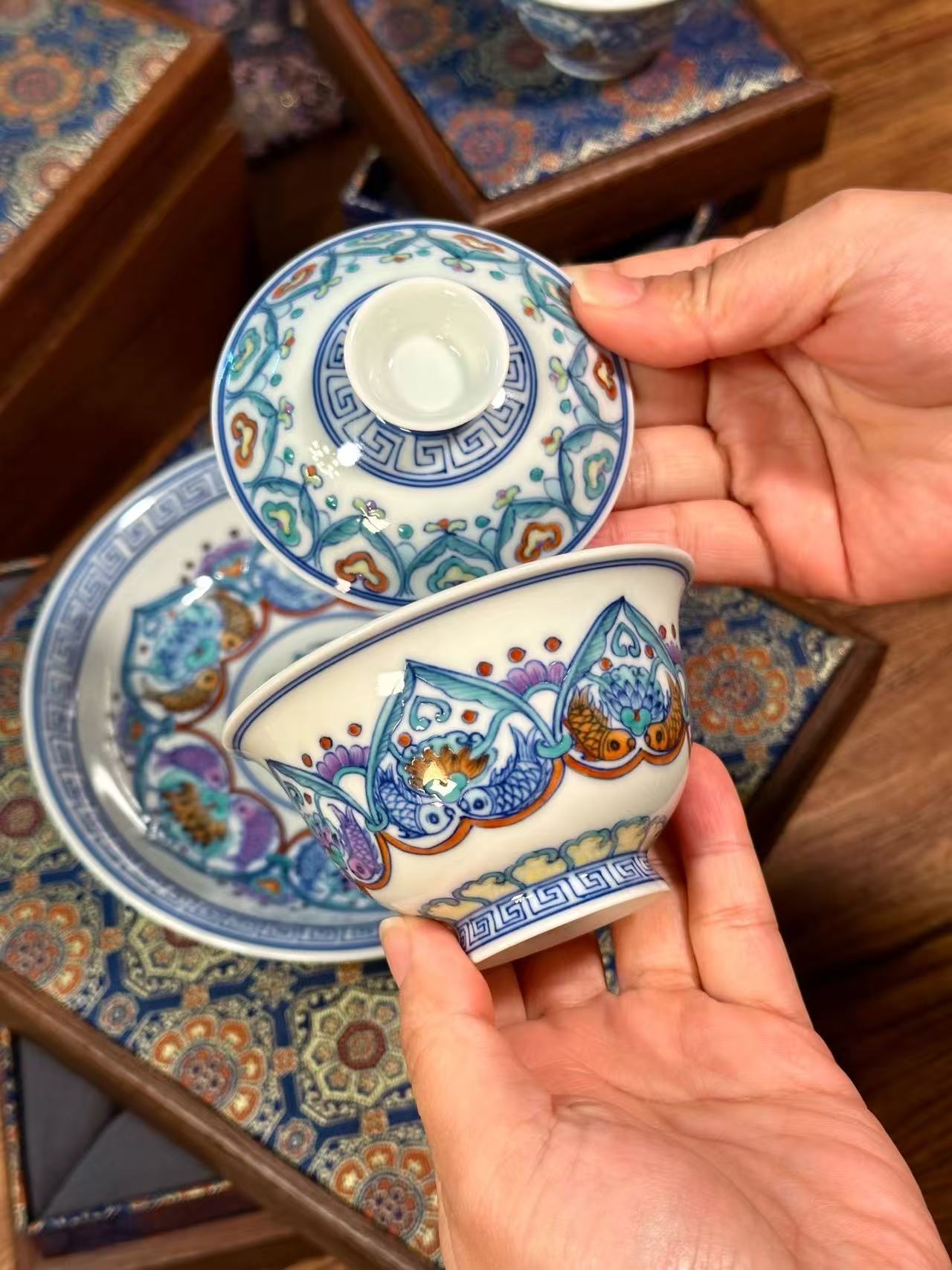 Blue-and-White Doucai “Ruyi Fish” Set