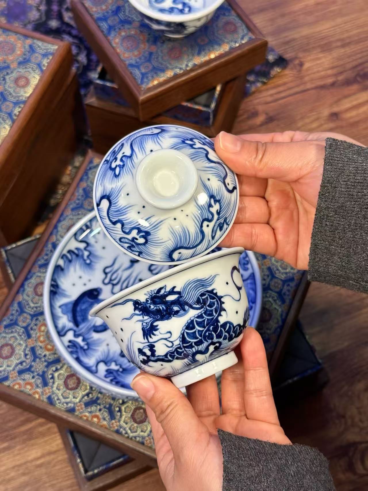 Blue-and-White “Fish Transforming into a Dragon” Set