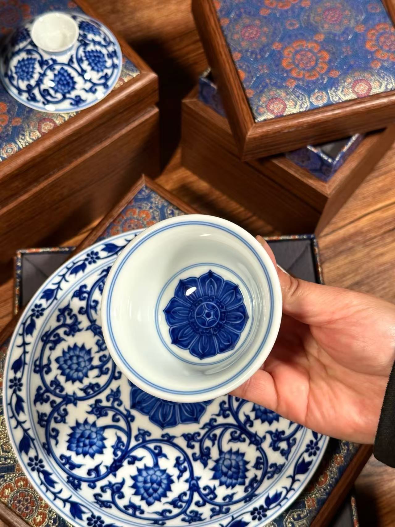 Blue-and-White Lotus Scroll Set
