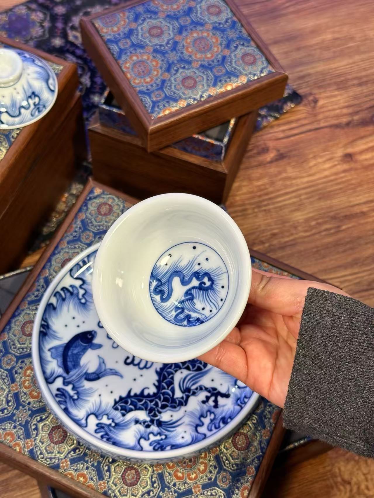 Blue-and-White “Fish Transforming into a Dragon” Set