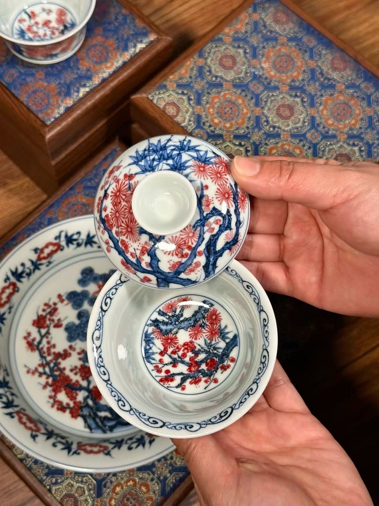 Blue-and-White with Underglaze Red “Pine, Bamboo, and Plum” Set