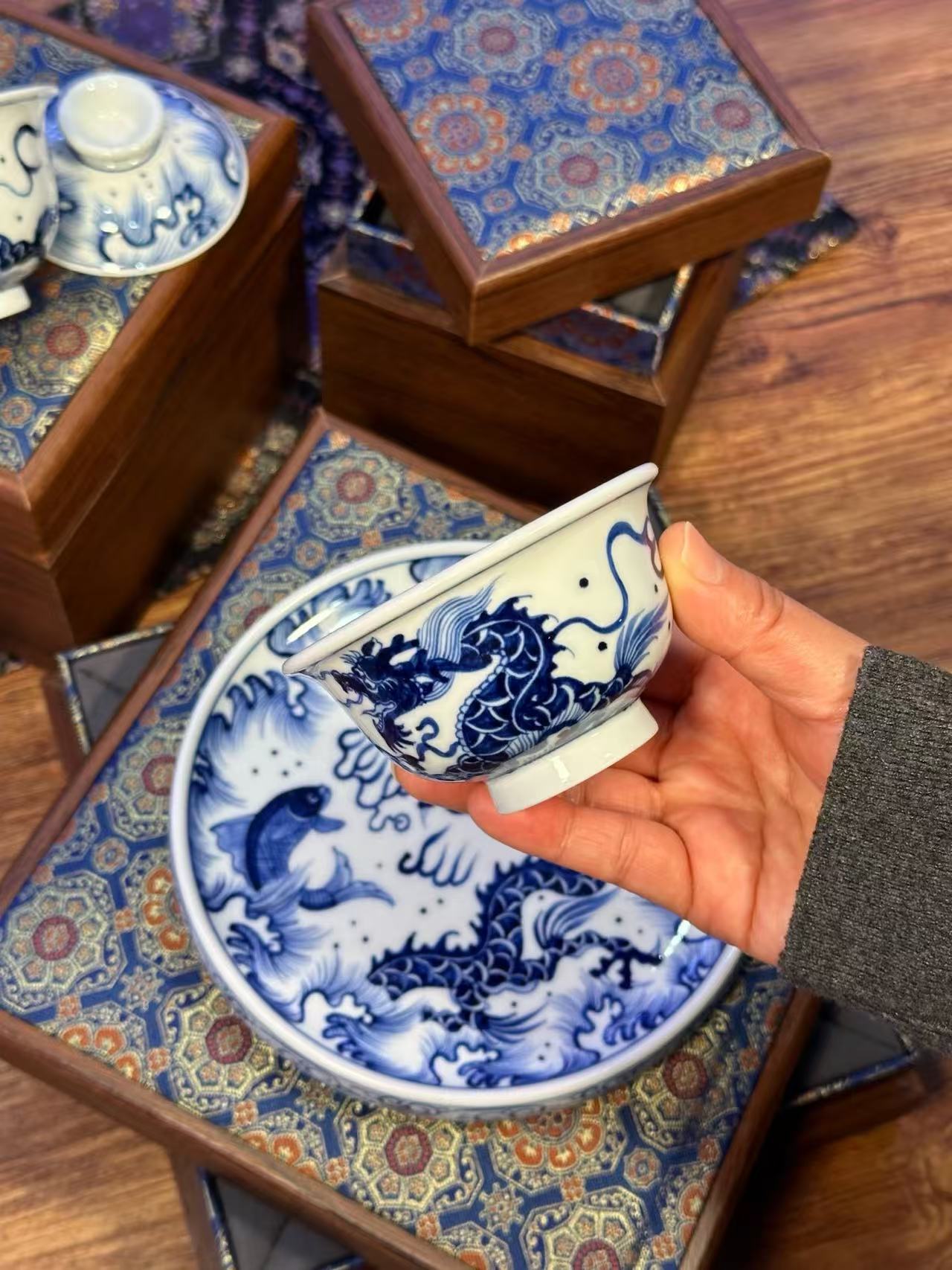 Blue-and-White “Fish Transforming into a Dragon” Set