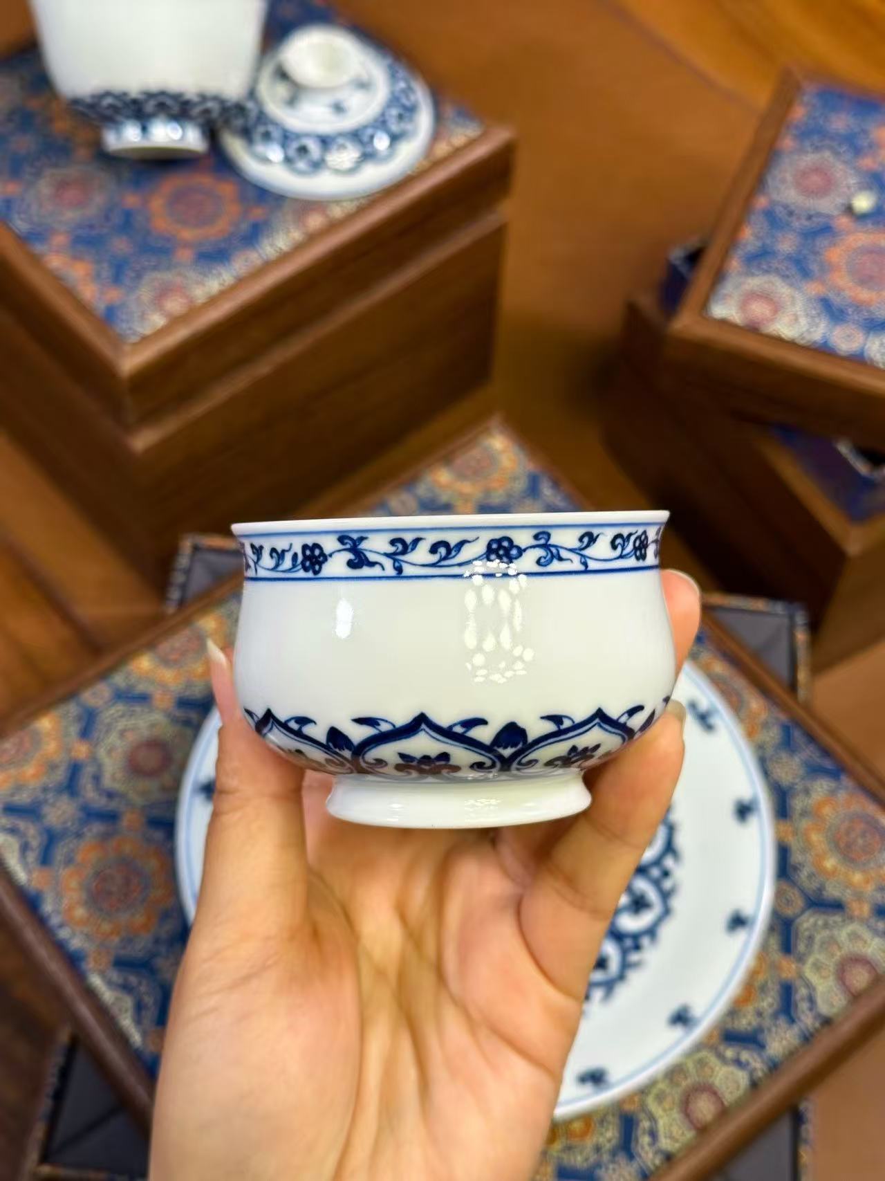 Special Offer: Three-Piece Blue-and-White Porcelain Set with Buddha Statue Design