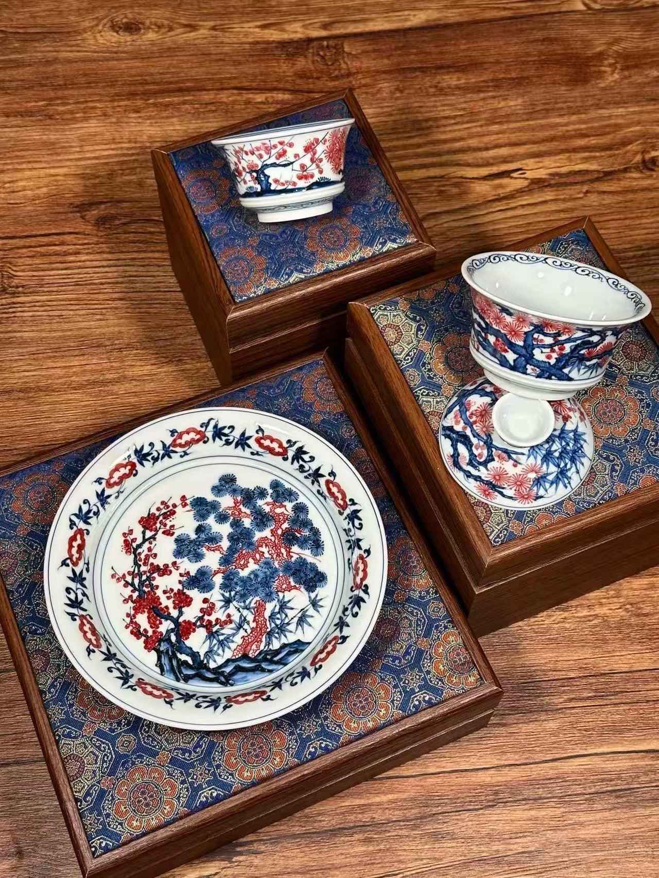 Blue-and-White with Underglaze Red “Pine, Bamboo, and Plum” Set