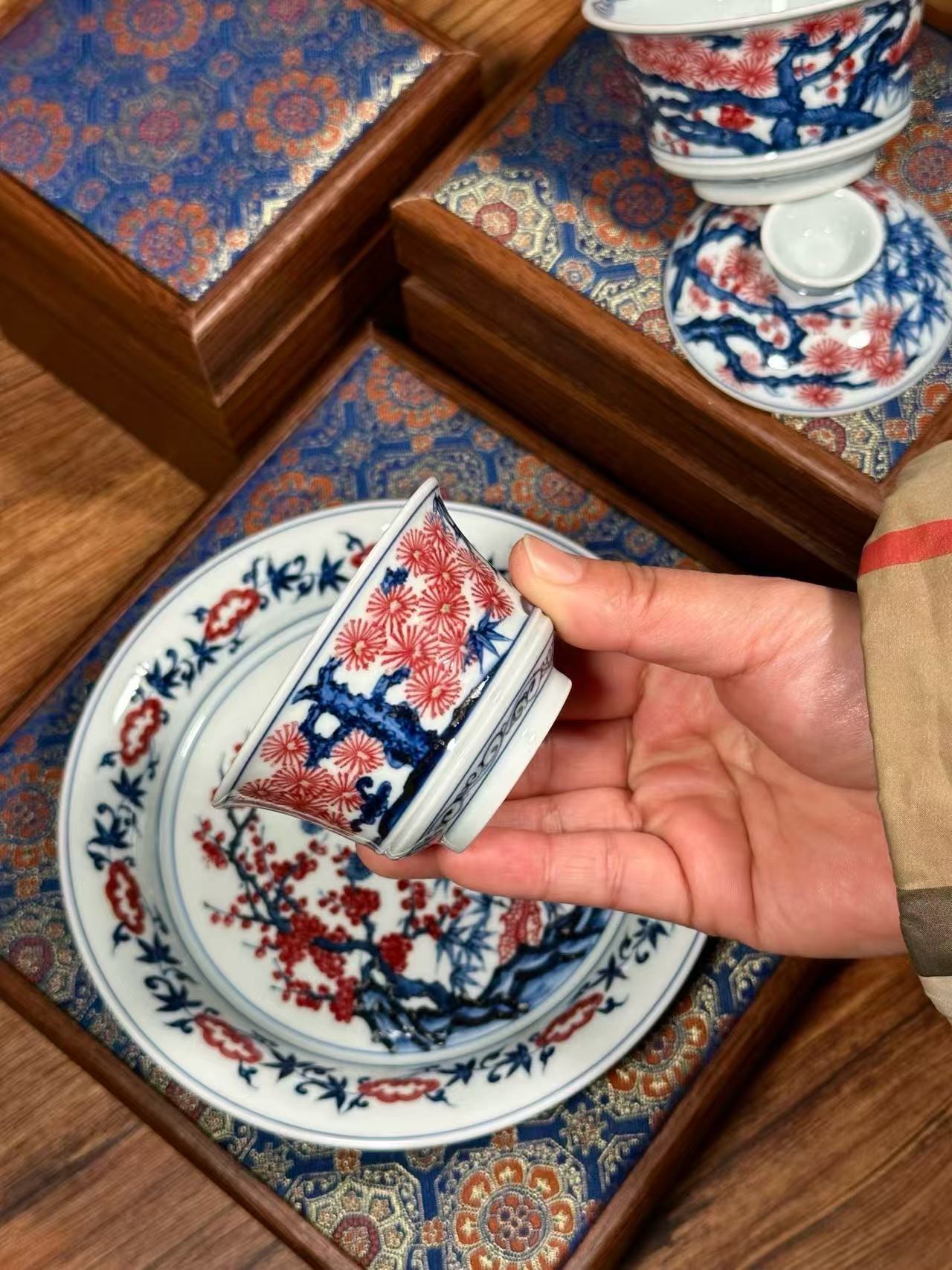 Blue-and-White with Underglaze Red “Pine, Bamboo, and Plum” Set