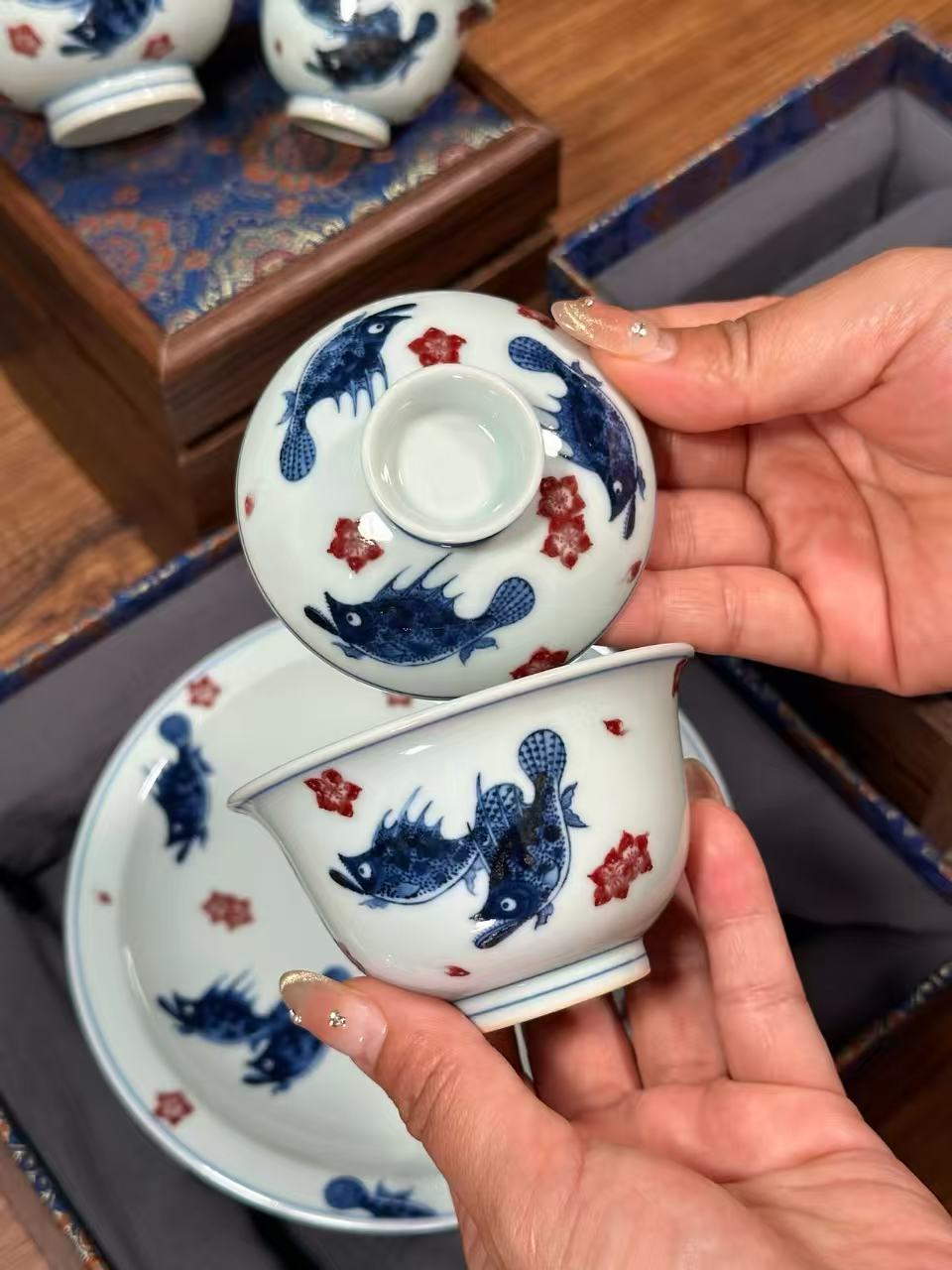 Blue-and-White Porcelain with Underglaze Red Perch Design