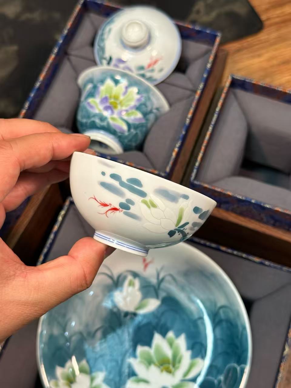 Freehand Underglaze Five-Color “Moonlit Lotus Pond” Set